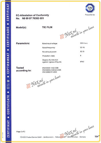 Certificat “TUV” Taiel Electric Company pagina 2