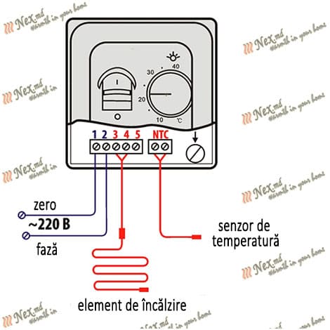 Schema de conectare pentru termostat rtc 70