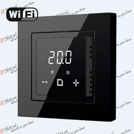 WiFi - Новый, умный, программируемый терморегулятор для электрического теплого пола, цвет - черный - вид спереди