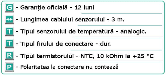 Caracteristici tehnice Senzor de temperatura - R 10 - NTC - 10 kOhm