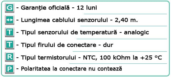 Caracteristici tehnice Senzor de temperatura - NTC - 100 kOhm