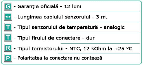 Caracteristici tehnice Senzor de temperatura - R 12 kOhm