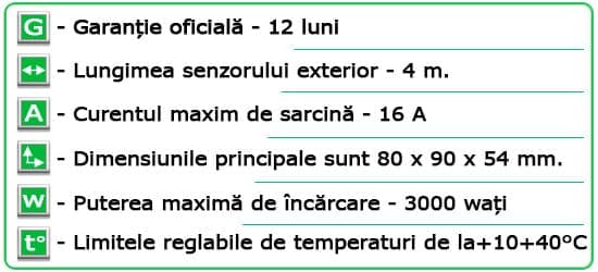 Caracteristici tehnice Termoregulator ”Terneo a”