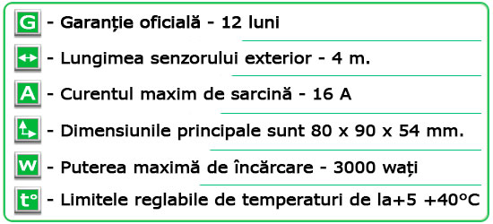 Caracteristici tehnice Termoregulator ”Terneo b”