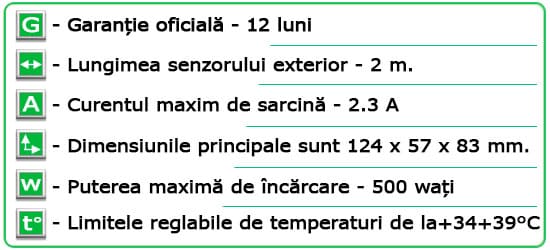 Caracteristici tehnice Termoregulator ”Terneo EG”