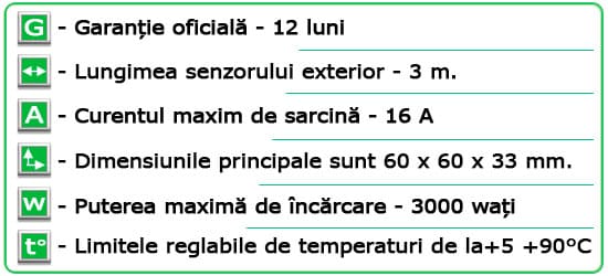 Caracteristici tehnice Termoregulator ”Terneo PRO”