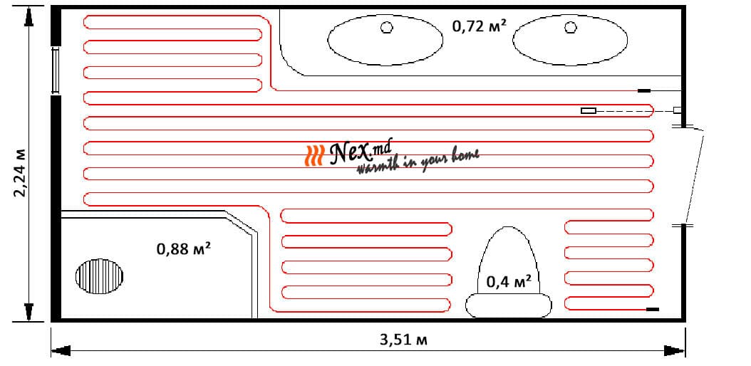 Рисунок 1 - план установки греющего кабеля MiniCableE